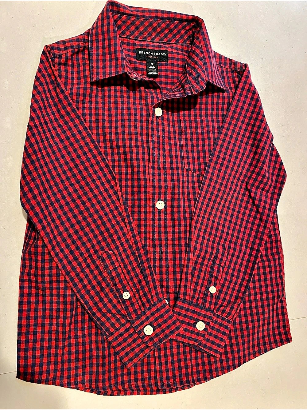Little Boy’s French Toast Long Sleeve Gingham Button-Down Shirt Size 5